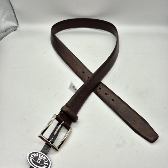 Torino Mens brown leather belt Size 40  solid Brass Italian Embossed (43) - Picture 1 of 9